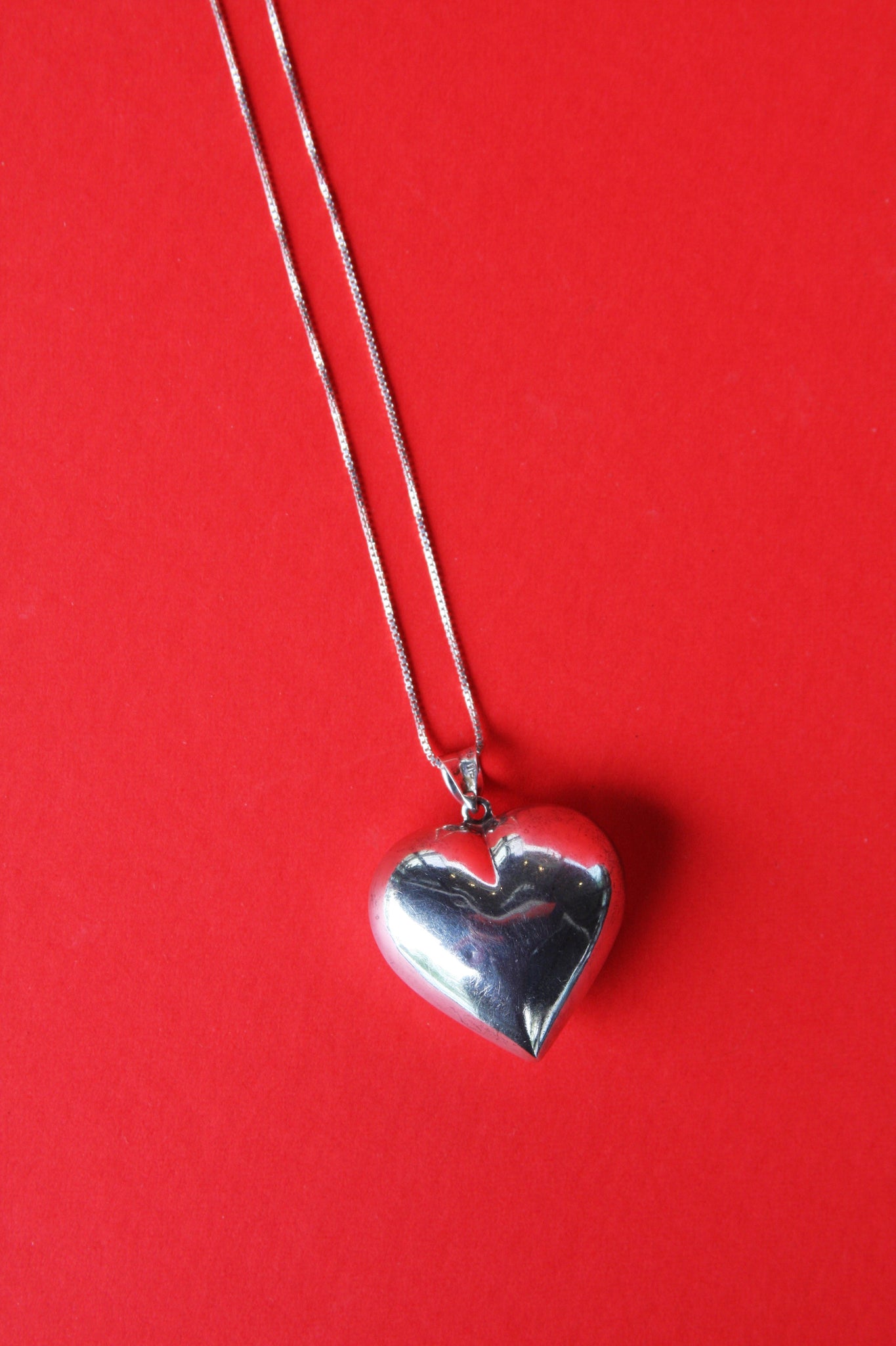 XL Sterling Silver Puffy Heart Necklace