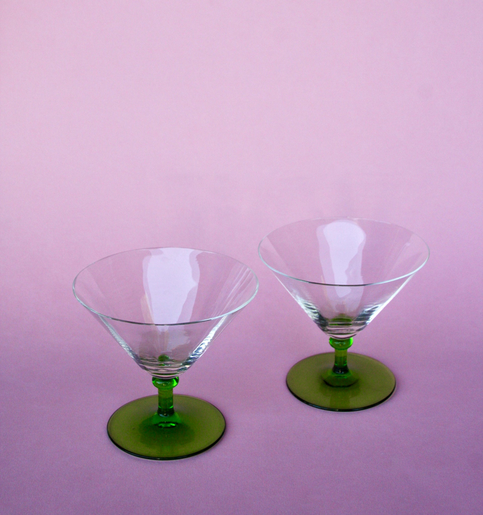 Pair of Vintage Green Stem Martini Glasses