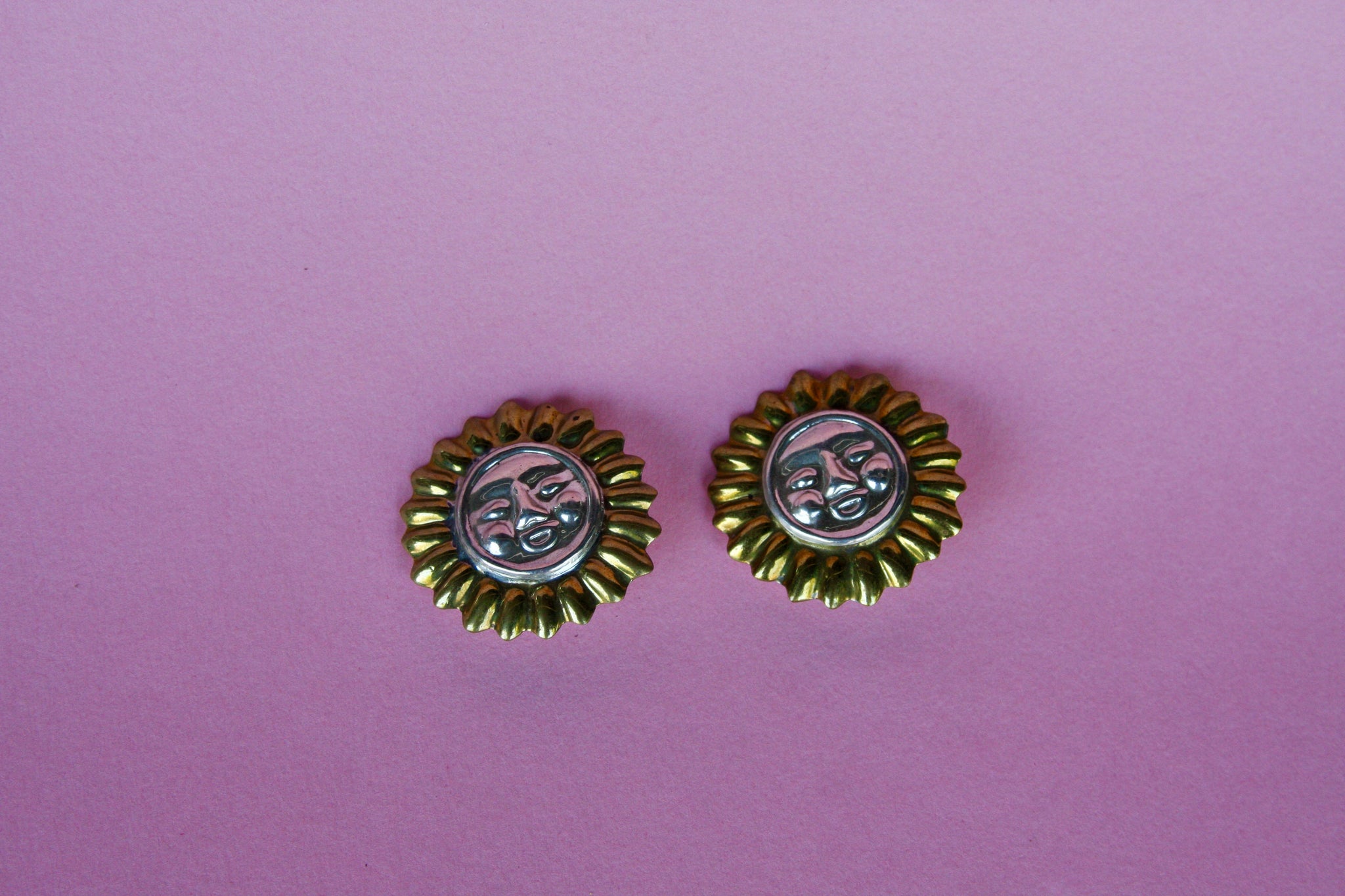 Vintage Mexican Sterling Silver Sun Clip On Earrings