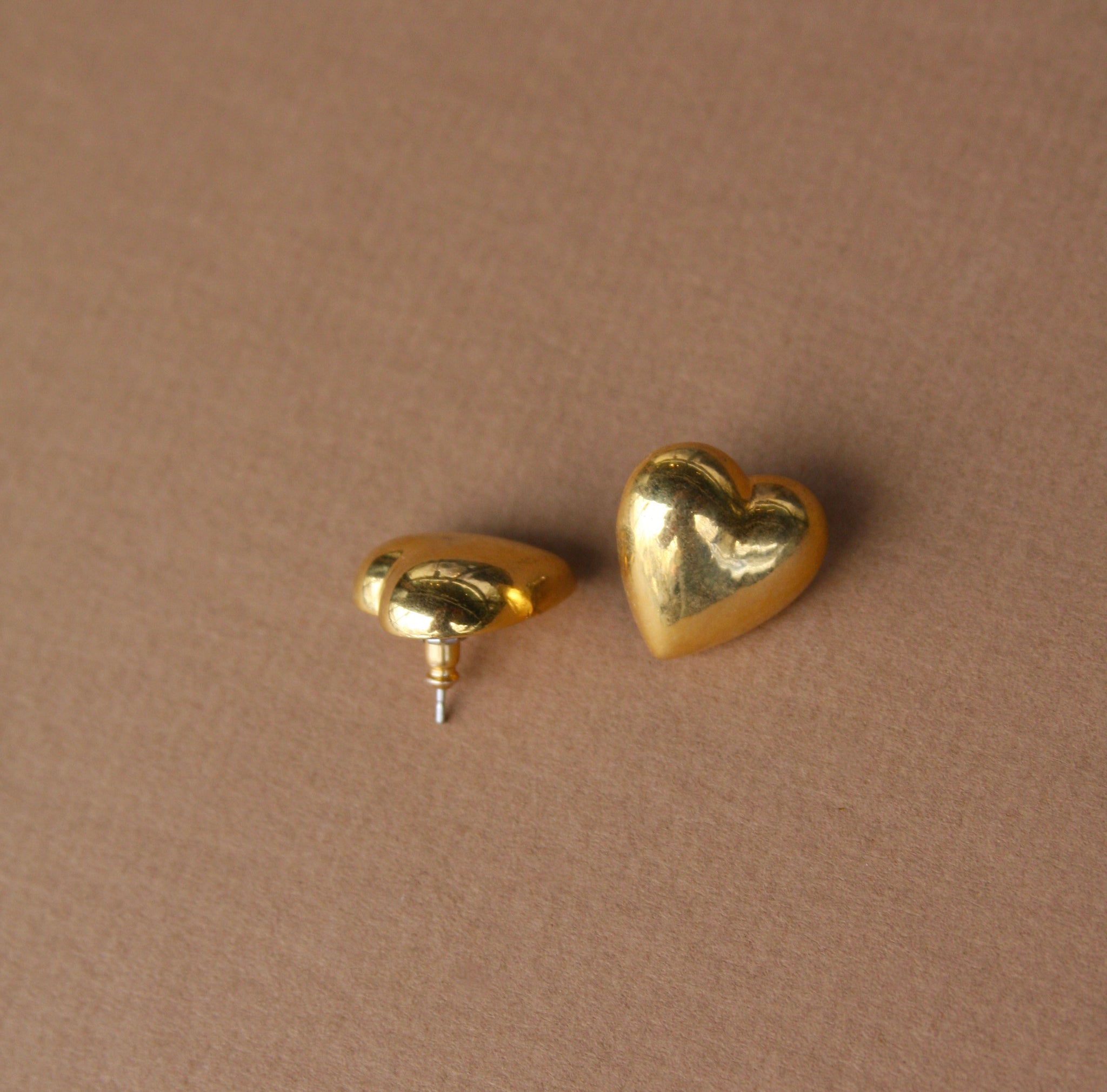 Puffy Gold Heart Stud Earrings