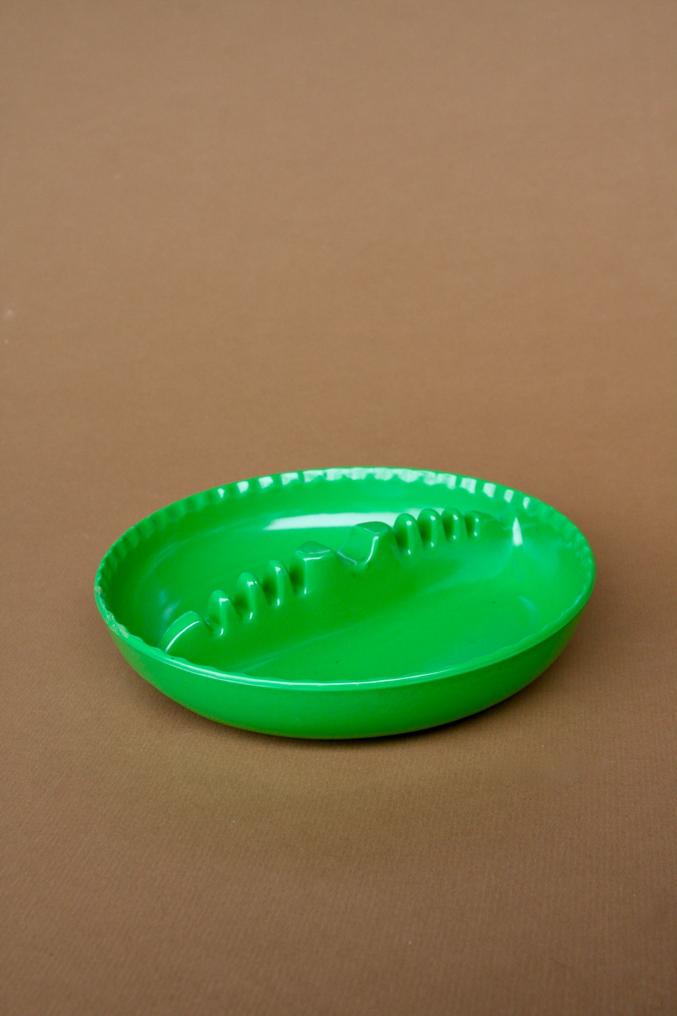Vintage Large Green Ashtray With Scalloped Edges