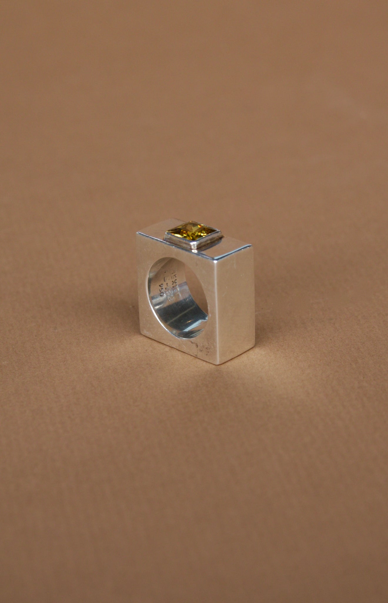 Vintage Sterling Silver Citrine Square Ring