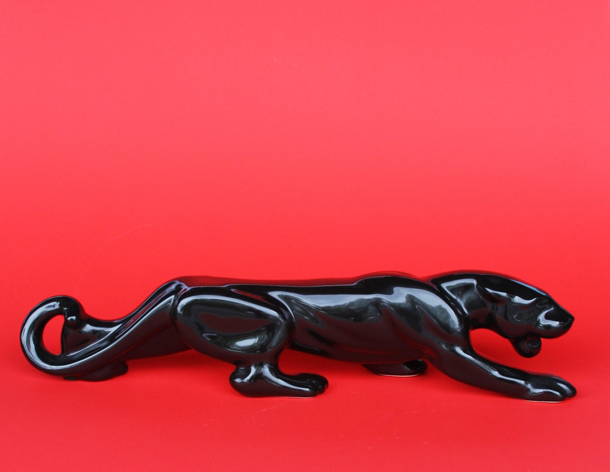 Vintage 24" MCM Black Ceramic Panther by Haeger