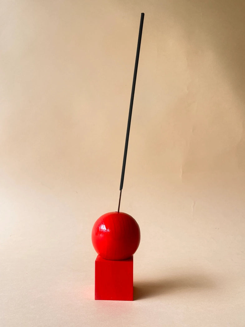 Hand Painted Wooden Incense Holder - Red