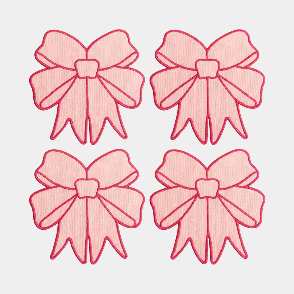 Set of 4 Pink Bow Linen Blend Coasters