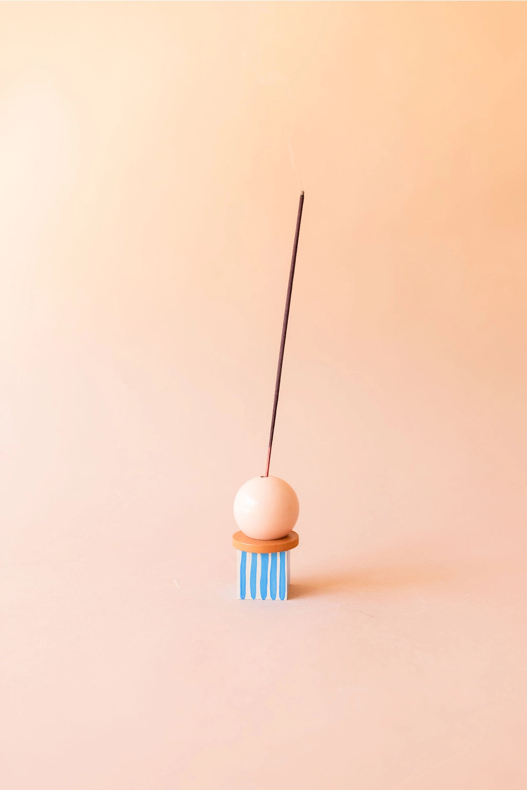 Hand Painted Wooden Incense Holder - Peach + Light Blue