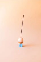 Hand Painted Wooden Incense Holder - Peach + Light Blue