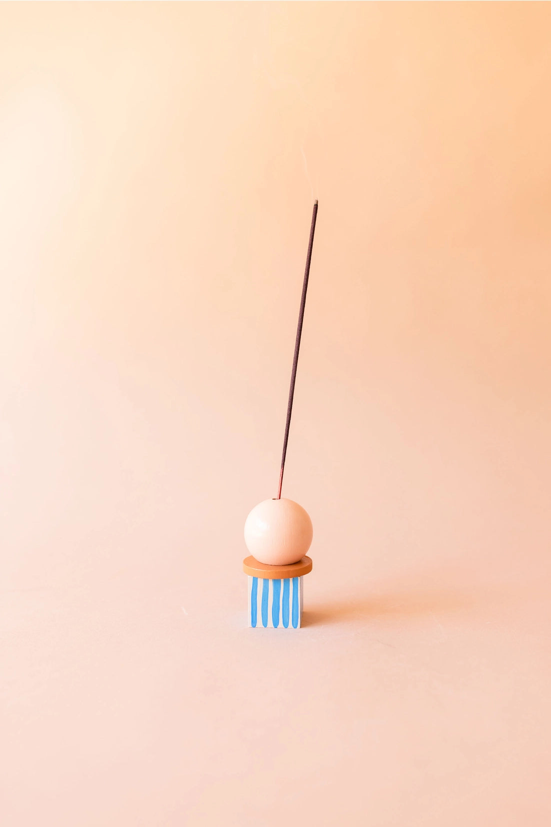 Hand Painted Wooden Incense Holder - Peach + Light Blue
