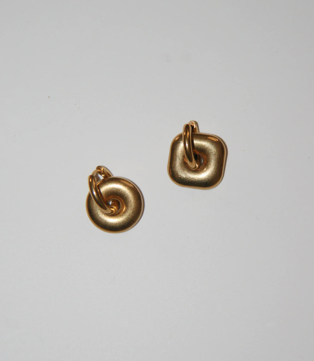 Geometric Gold Hematite Asymmetrical Earrings