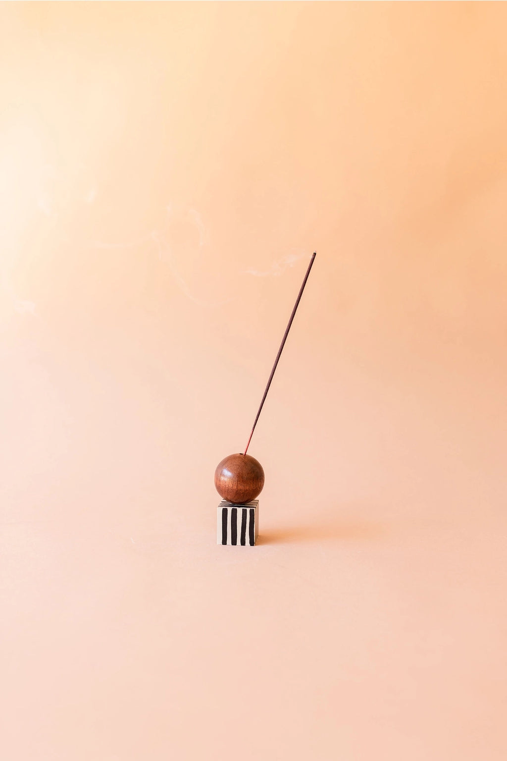 Hand Painted Wooden Incense Holder - Dark Wood + Black Stripes