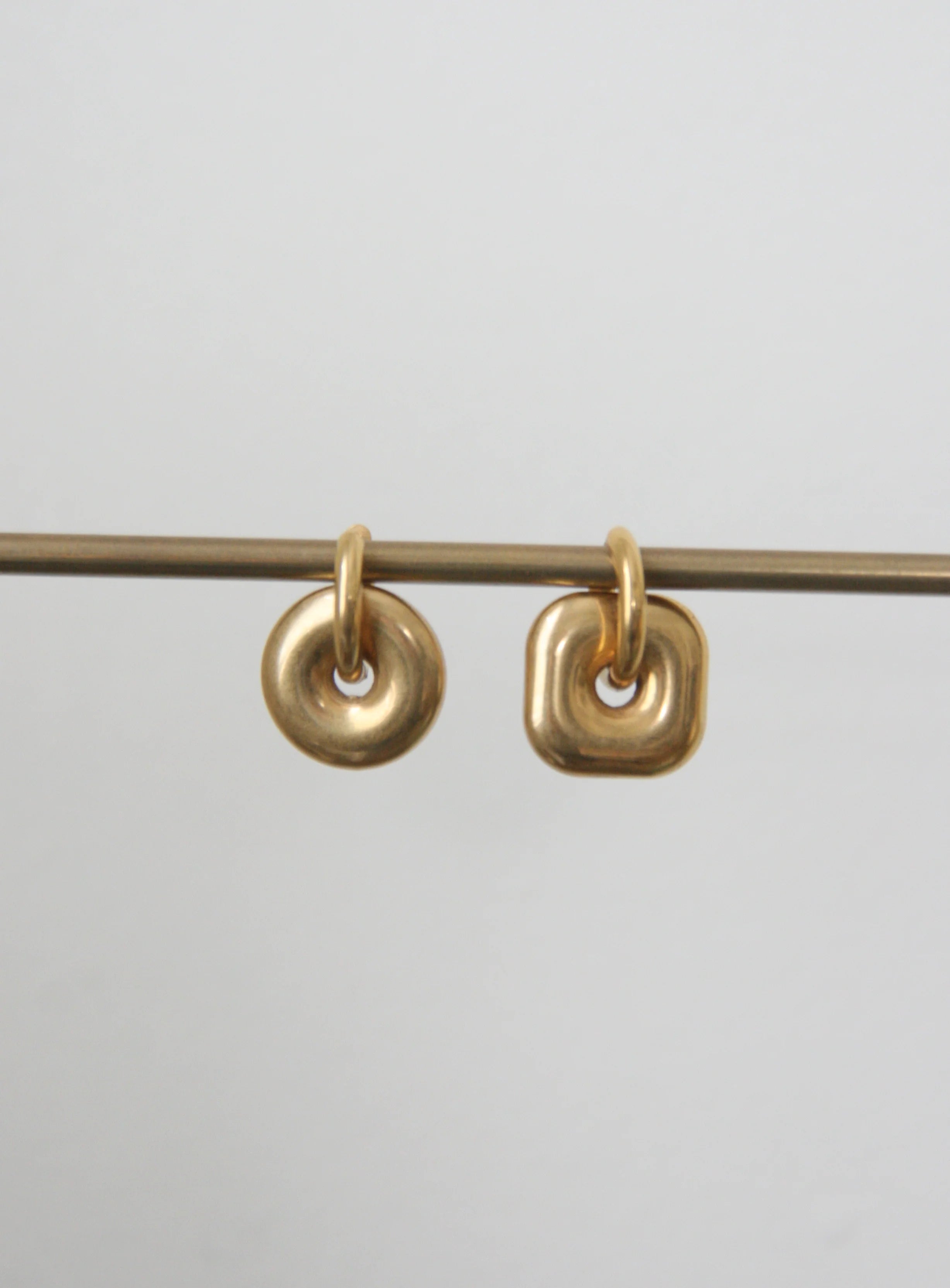 Geometric Gold Hematite Asymmetrical Earrings