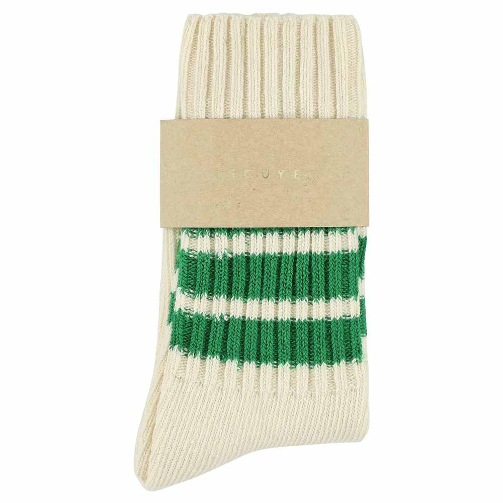 Women Stripes Crew Socks - Ecru / Green