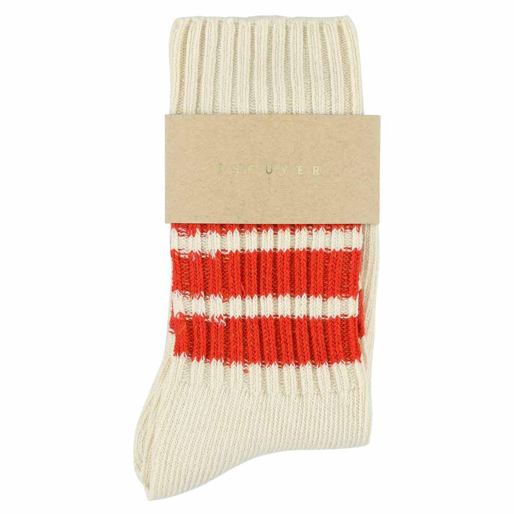 Women Stripes Crew Socks - Ecru / Orange