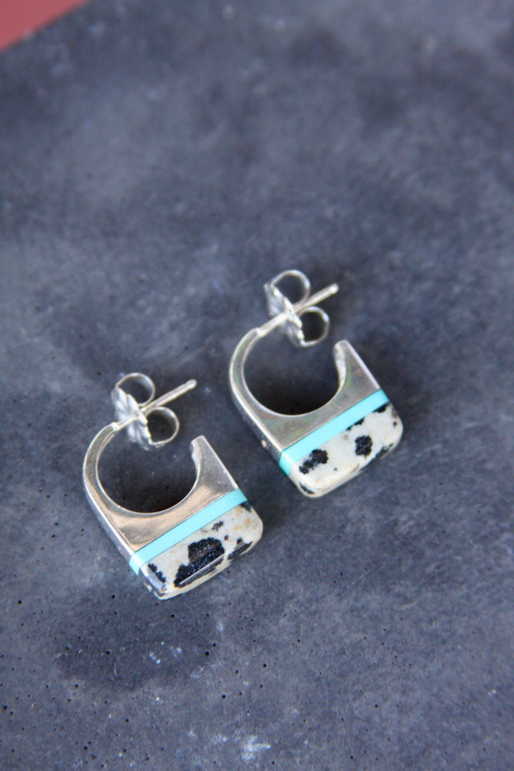 Rocks Earrings - Sterling Silver, Dalmatian Jasper, & Turquoise
