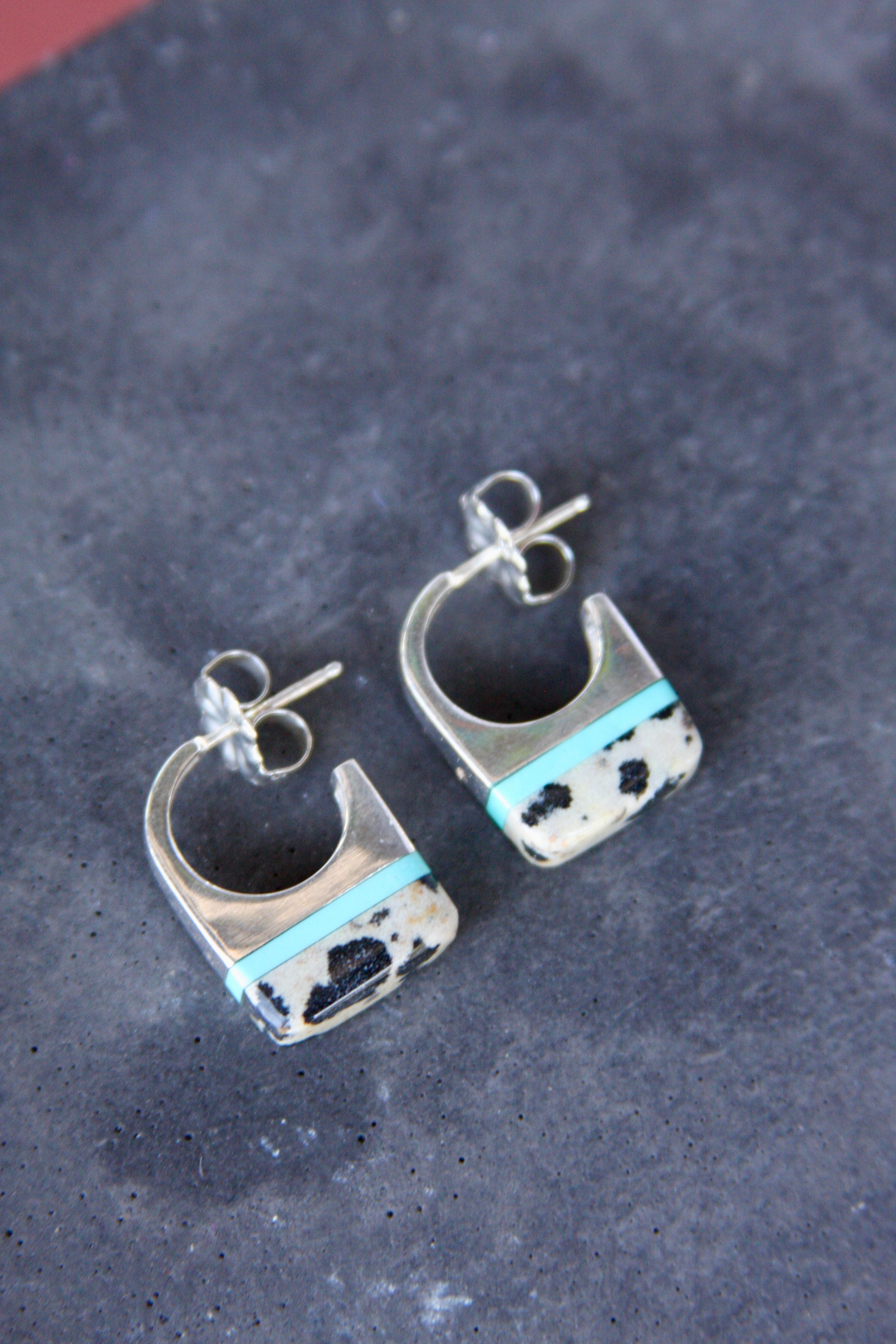 Rocks Earrings - Sterling Silver, Dalmatian Jasper, & Turquoise