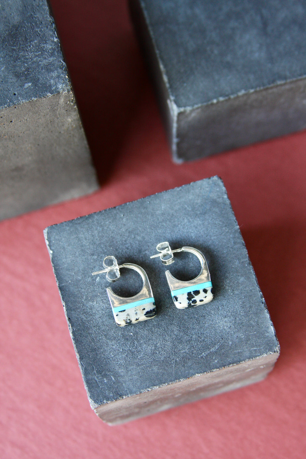 Rocks Earrings - Sterling Silver, Dalmatian Jasper, & Turquoise
