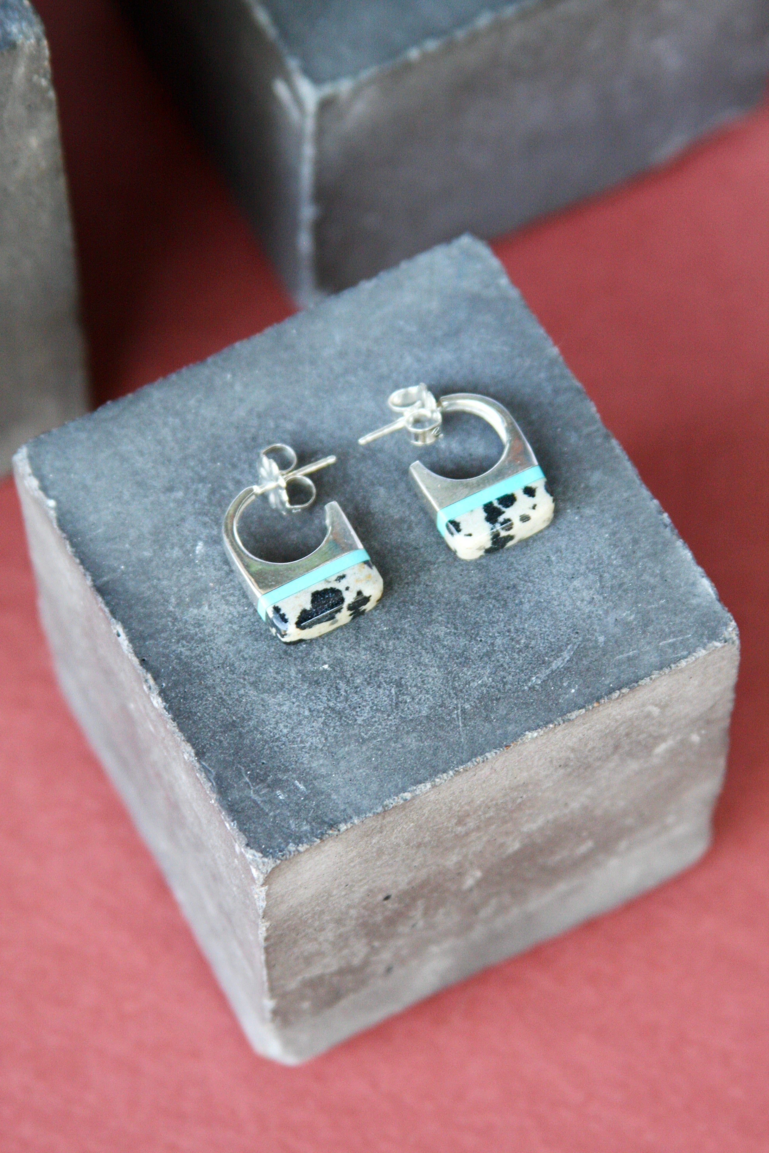 Rocks Earrings - Sterling Silver, Dalmatian Jasper, & Turquoise