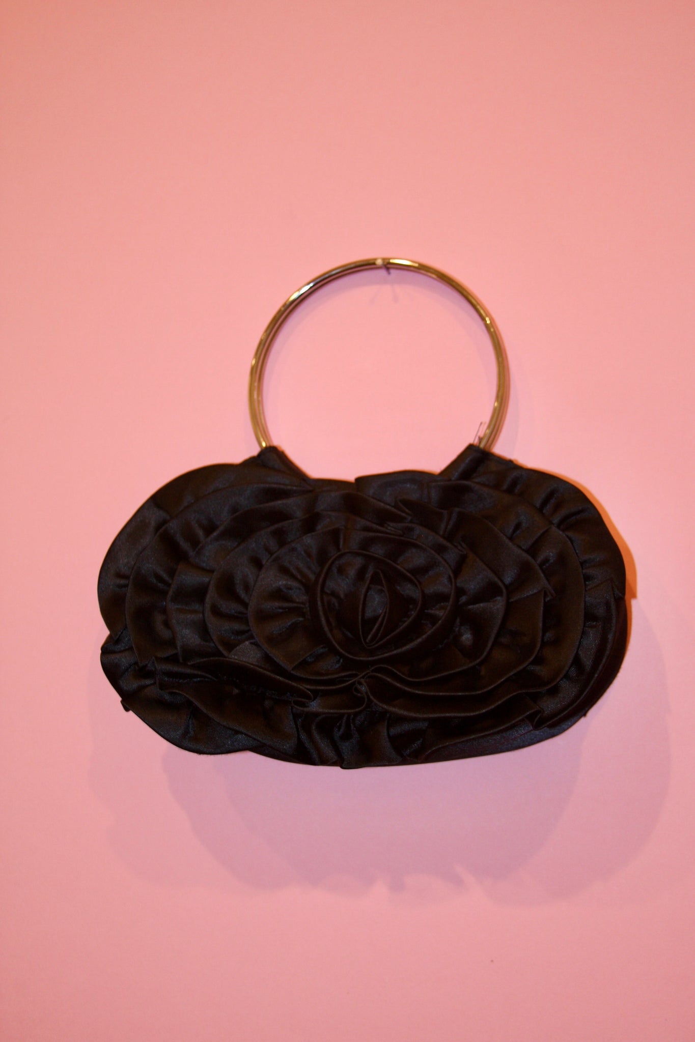Vintage Black Satin Flower Mini Handbag