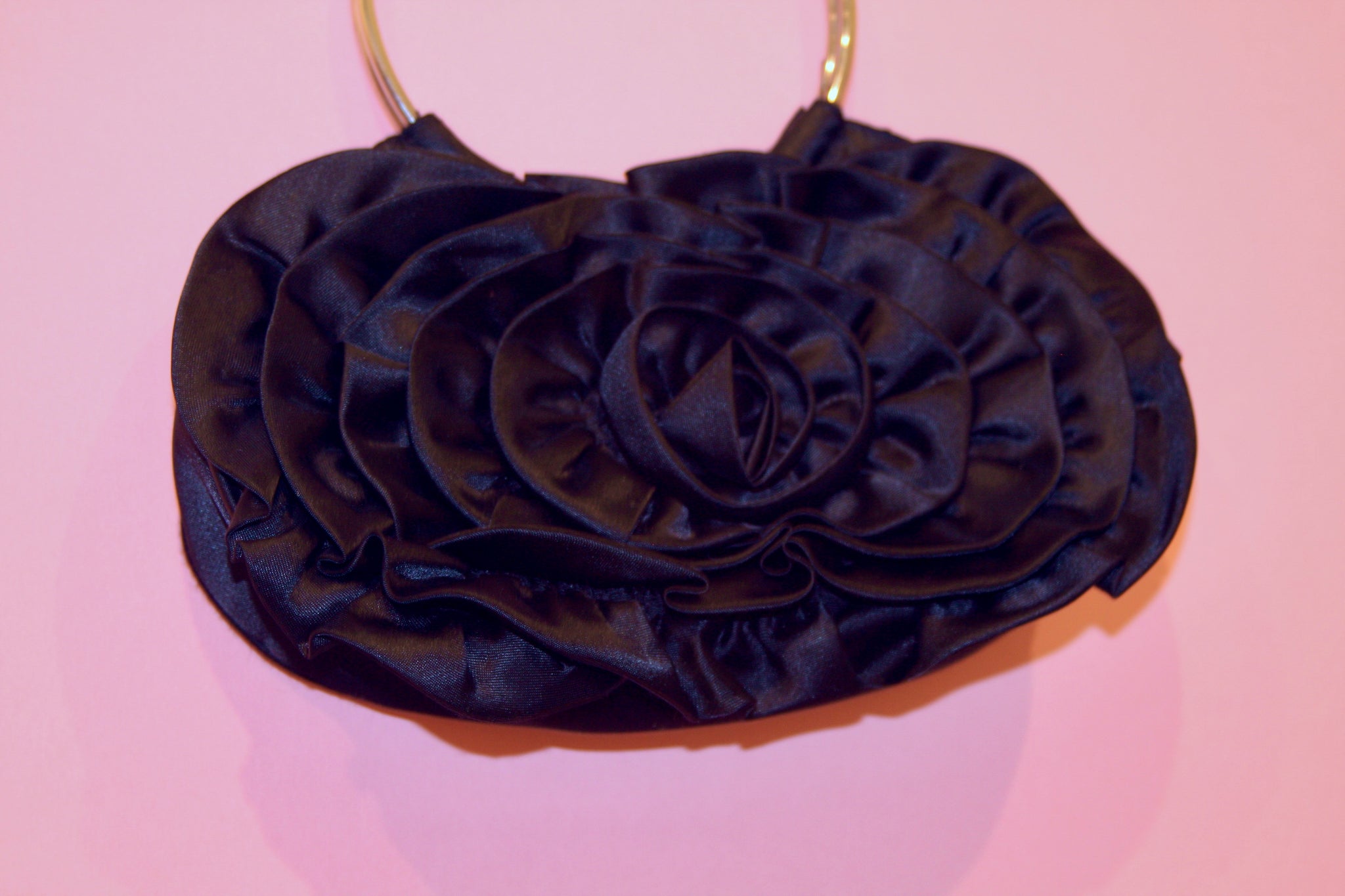 Vintage Black Satin Flower Mini Handbag