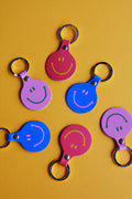 Leather Smilie Face Key Chain With Gold Hardware