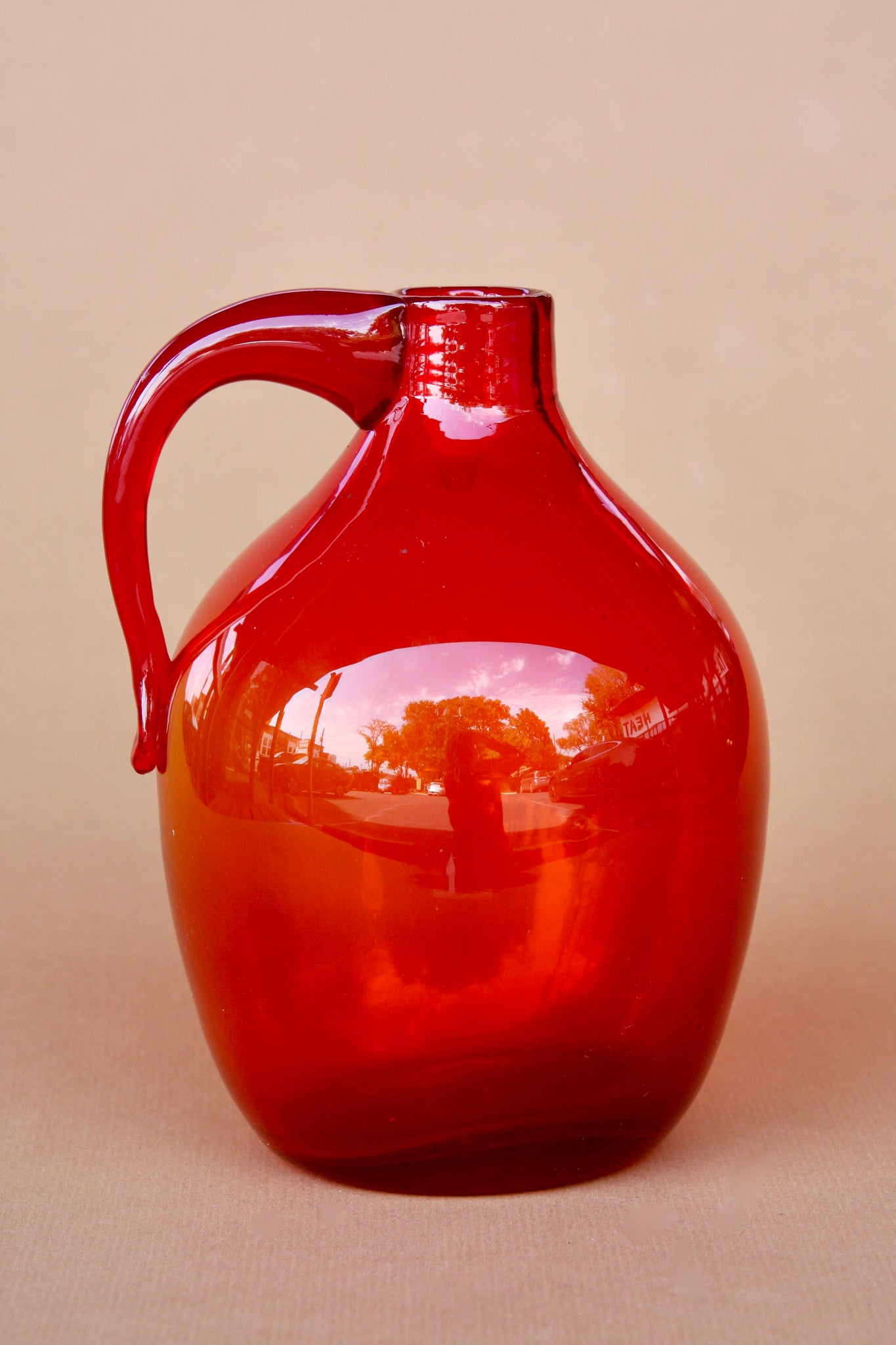 Vintage 1950's Red Orange Moonshine Jug / Vase