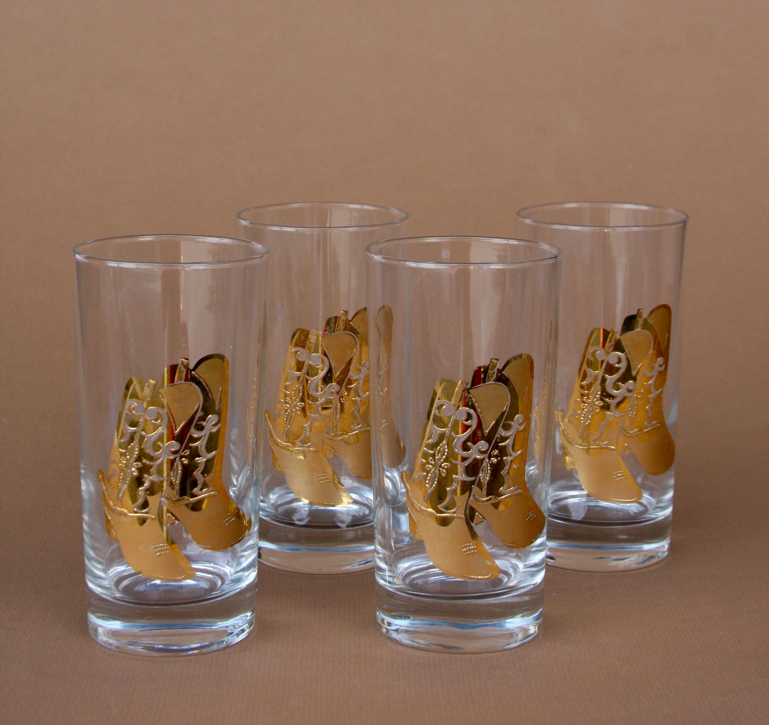 Vintage 22k Gold Cowboy Boot Glasses - Set of Four