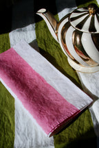 Stripe Linen Tablecloth in Green & White