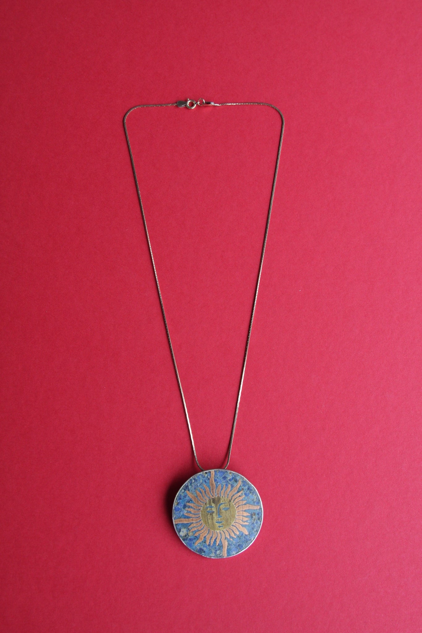 Vintage Taxco Sterling Silver Sun Face Pendant Necklace
