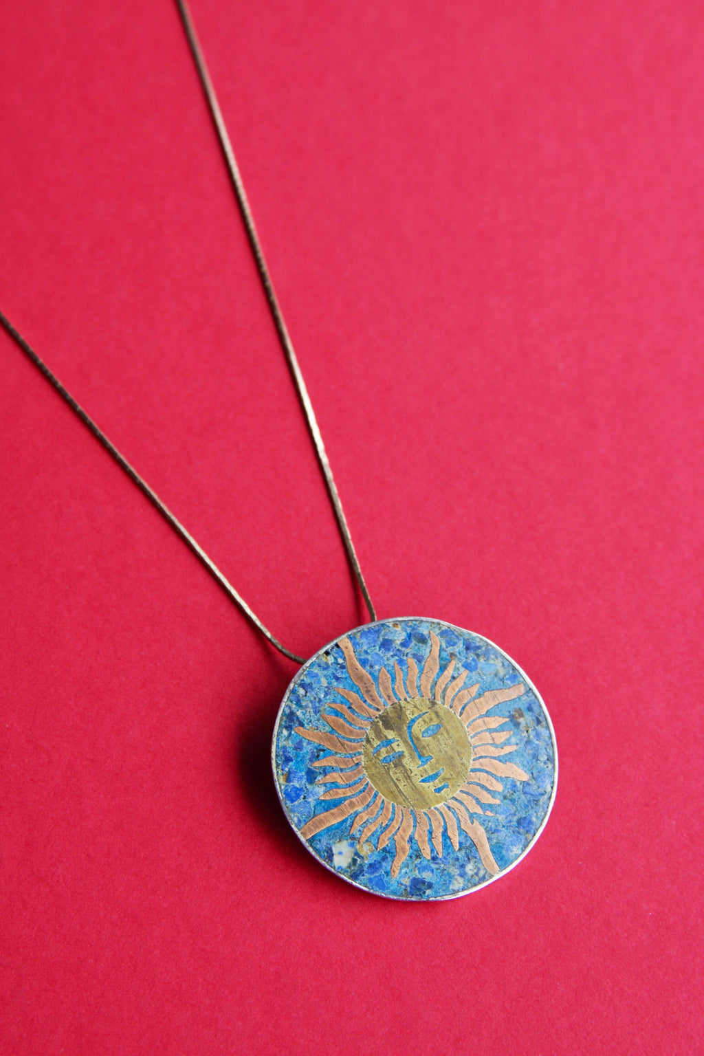 Vintage Taxco Sterling Silver Sun Face Pendant Necklace