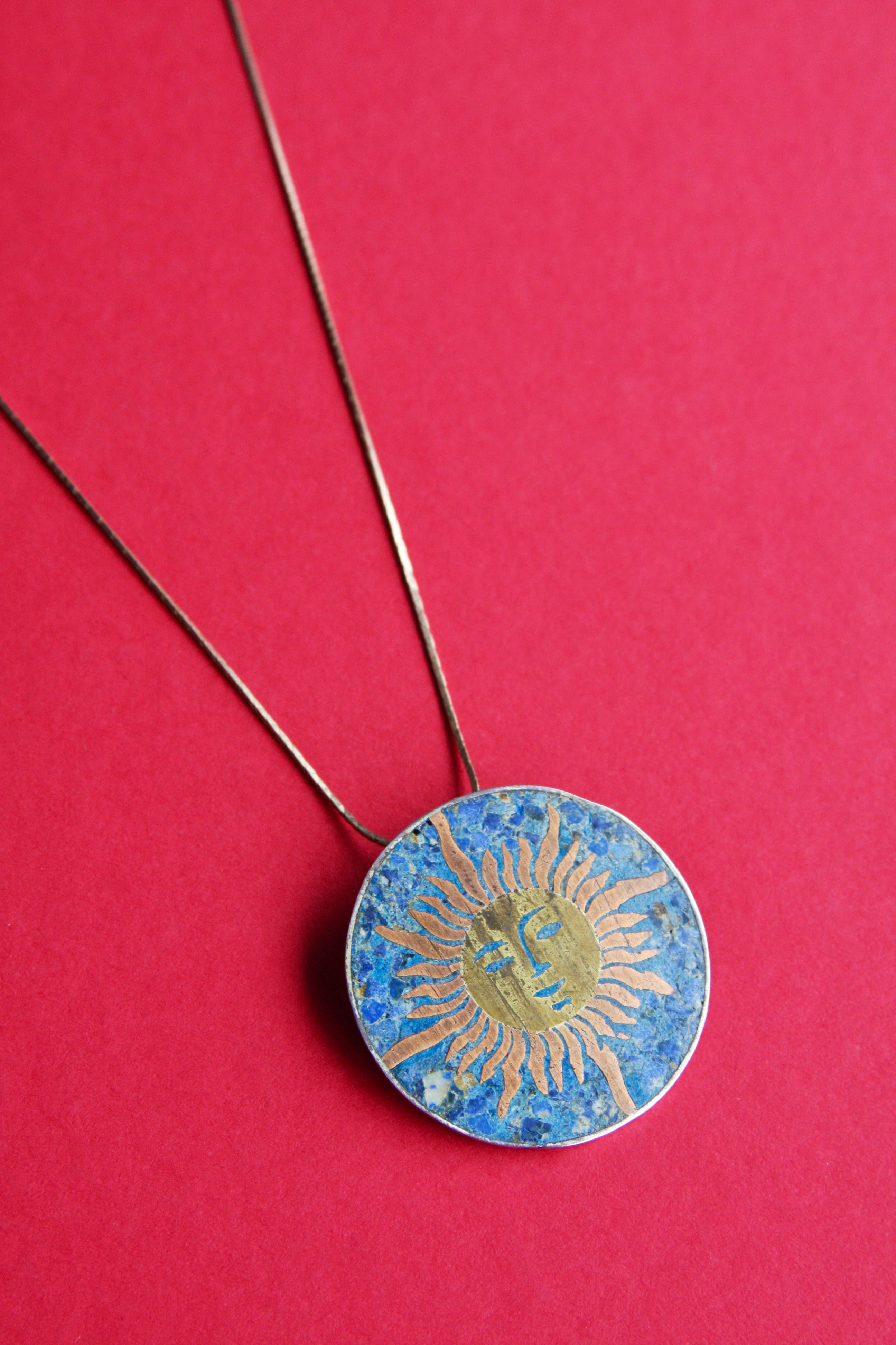 Vintage Taxco Sterling Silver Sun Face Pendant Necklace