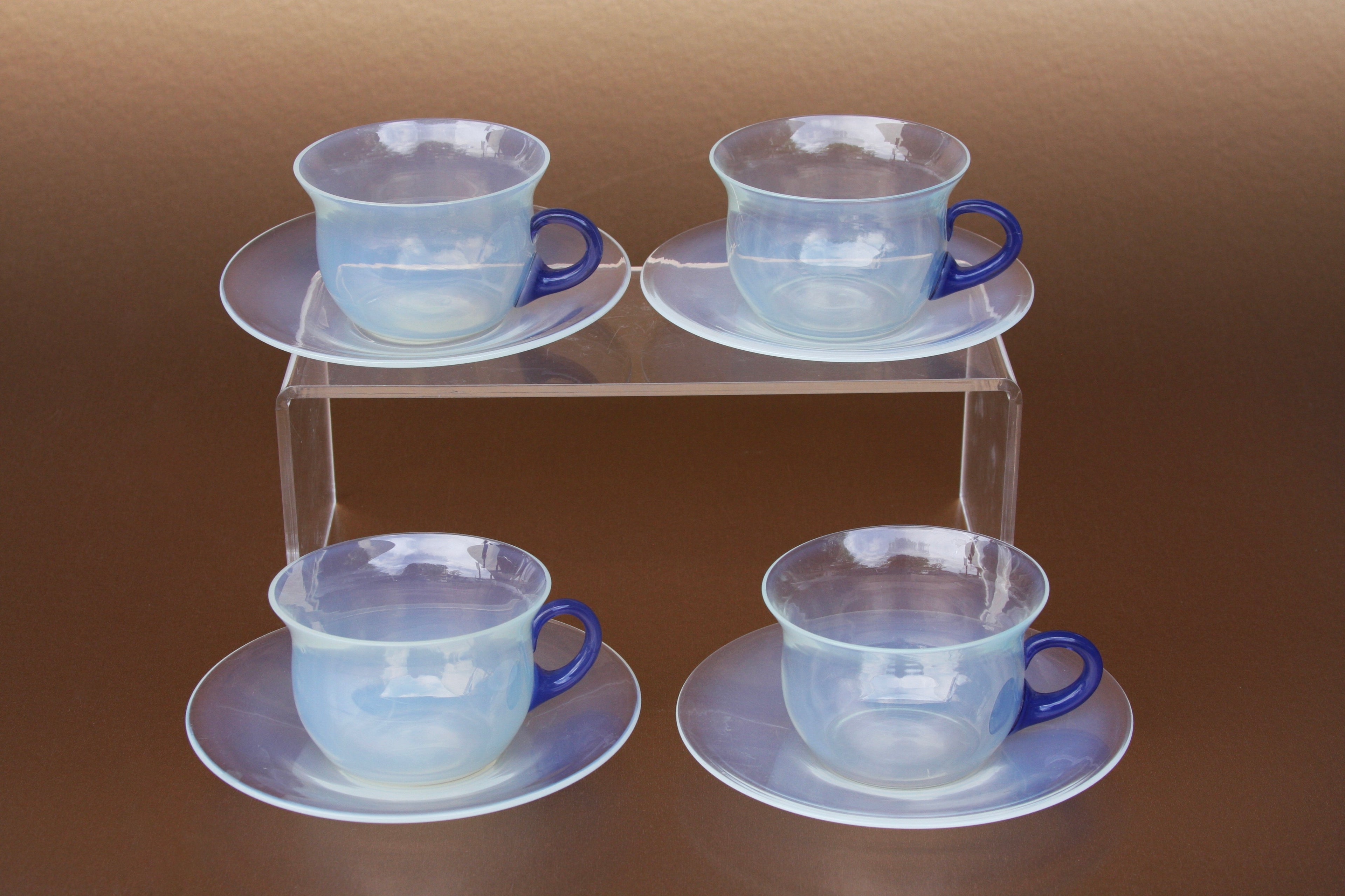 Vintage 1920's French Opaline Glass Mugs + Saucer - Set of 2
