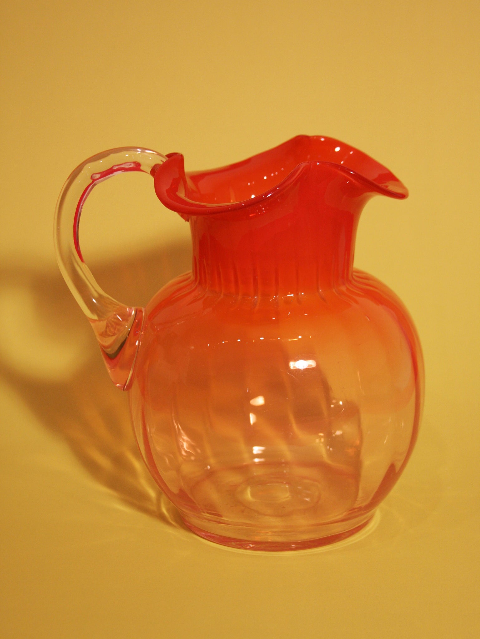 Vintage 1890's-1920 Pitcher + 5 Cup Set Coral Pink Ombre