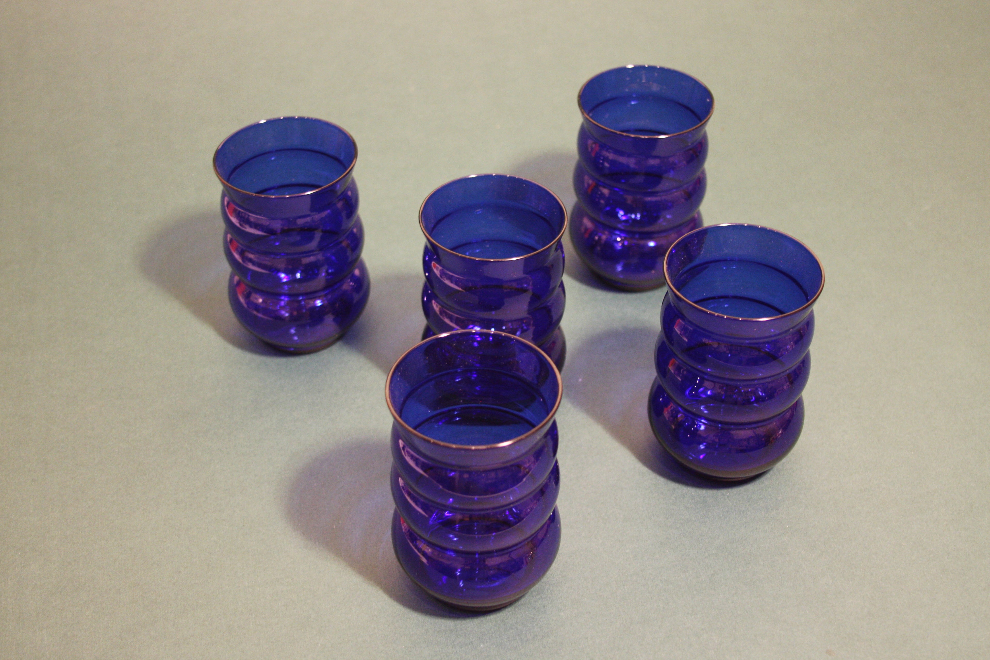 Vintage Cobalt Blue Ripple Tumblers - Sold Individually