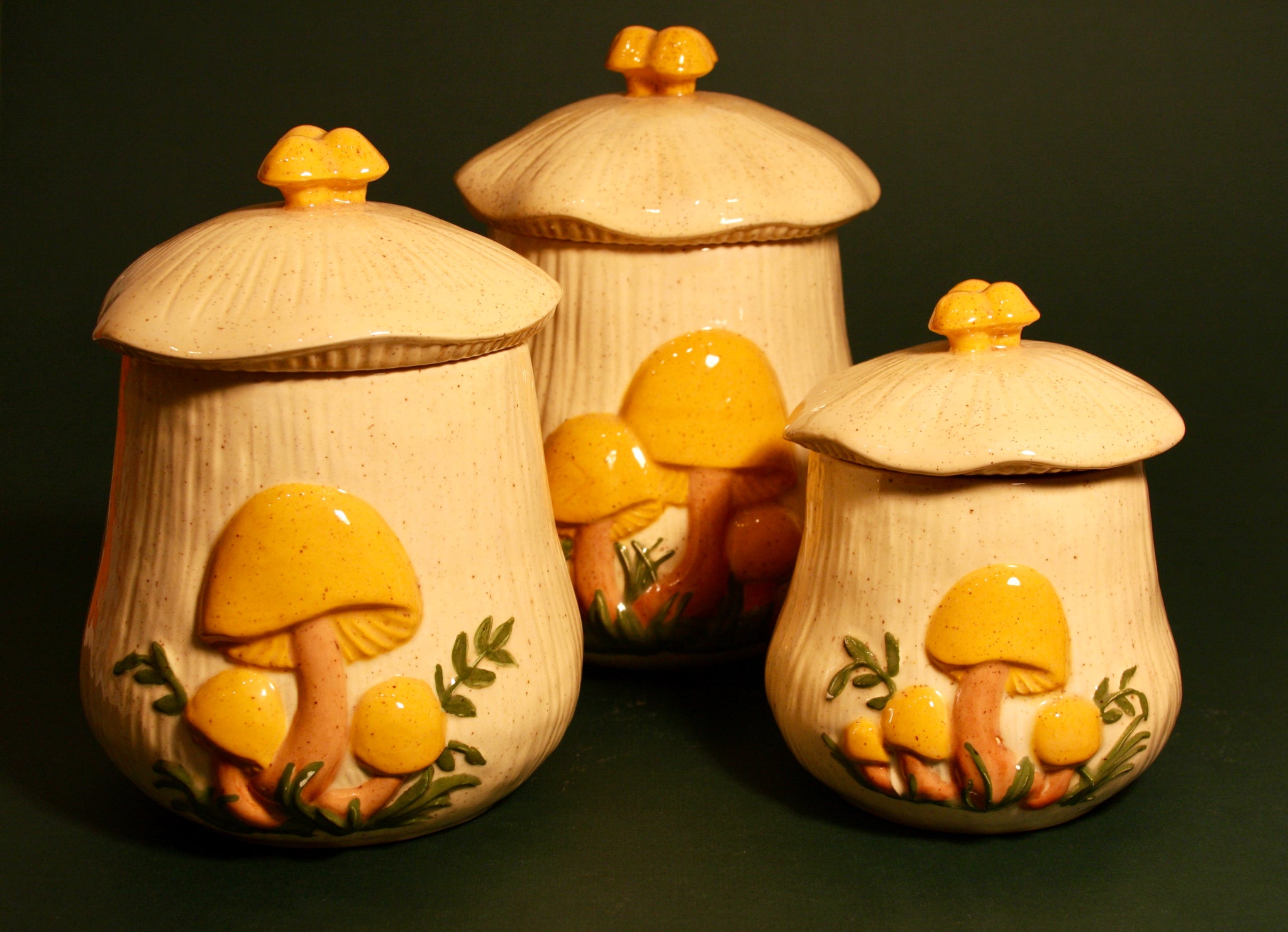 1970's Hand Painted Mushroom Ceramic Canisters - Sold Individually