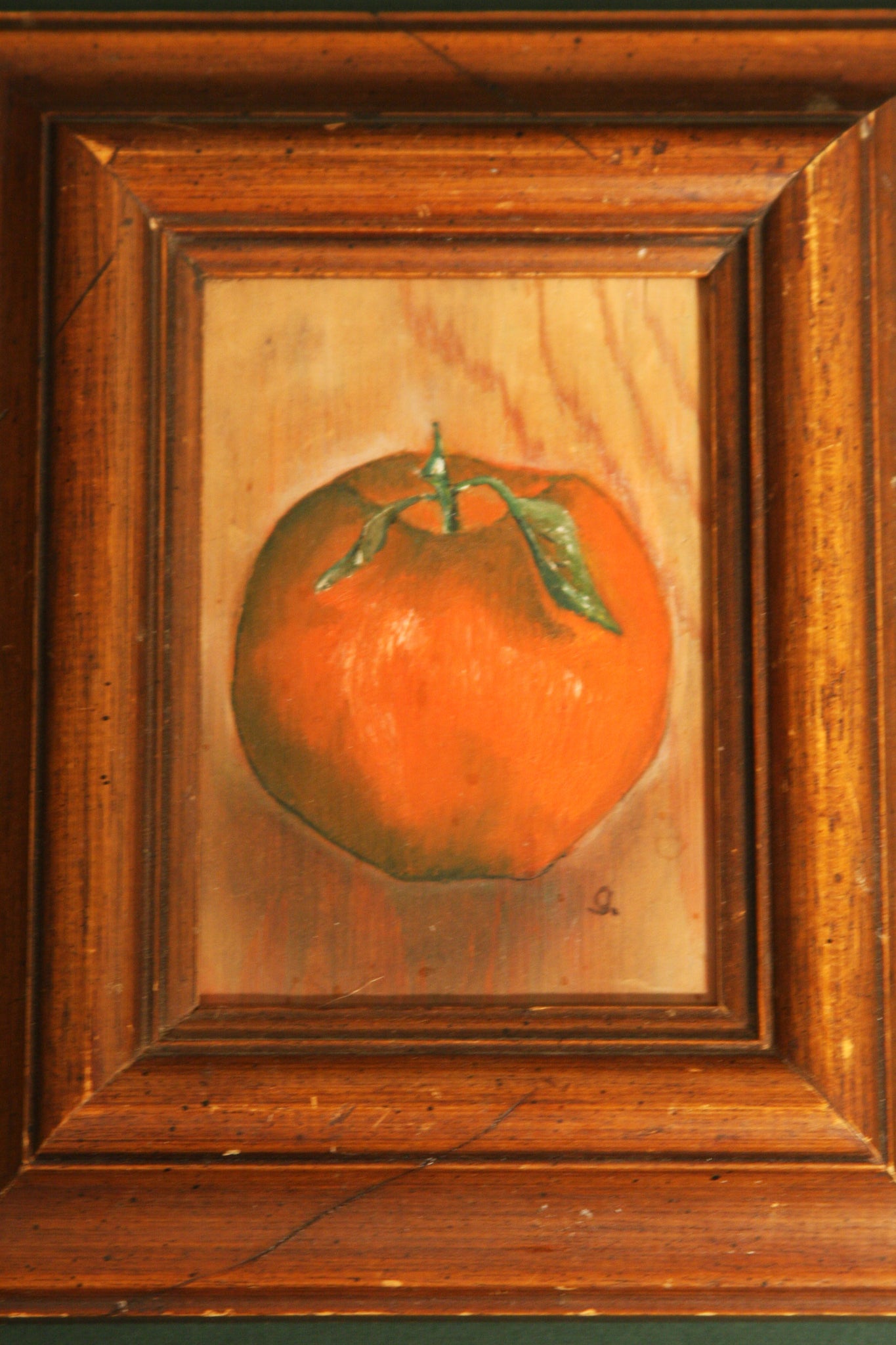 Vintage Apple Oil Painting in Frame