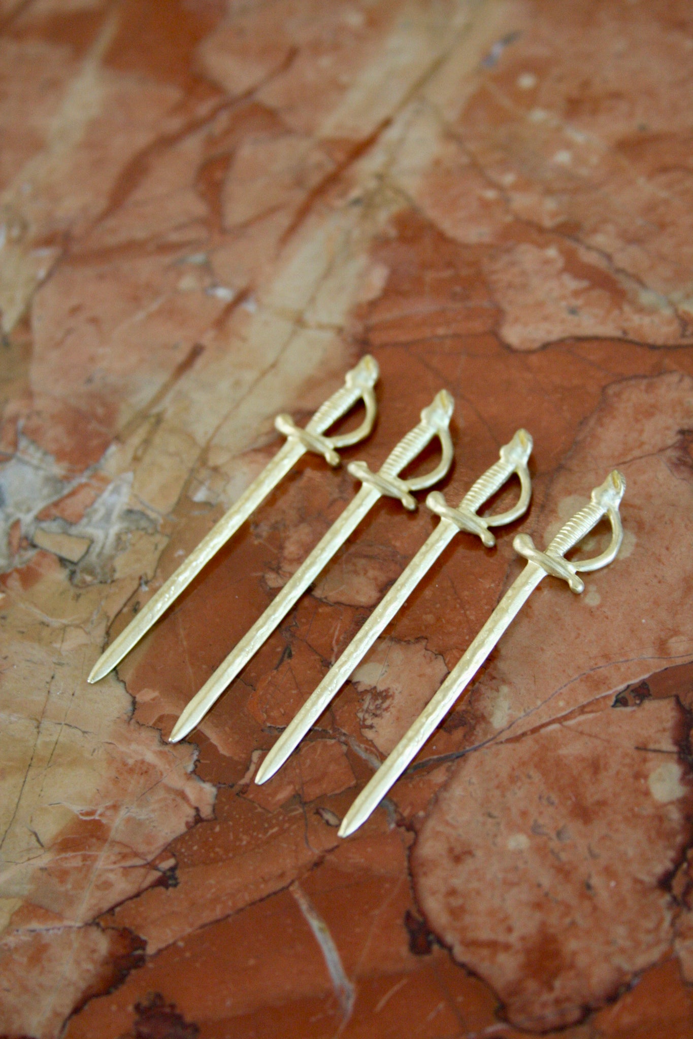 Hand Carved Solid Brass Cocktail Swords