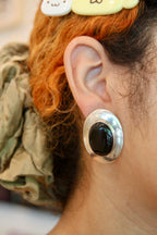 Vintage 80's Sterling + Onyx Earrings