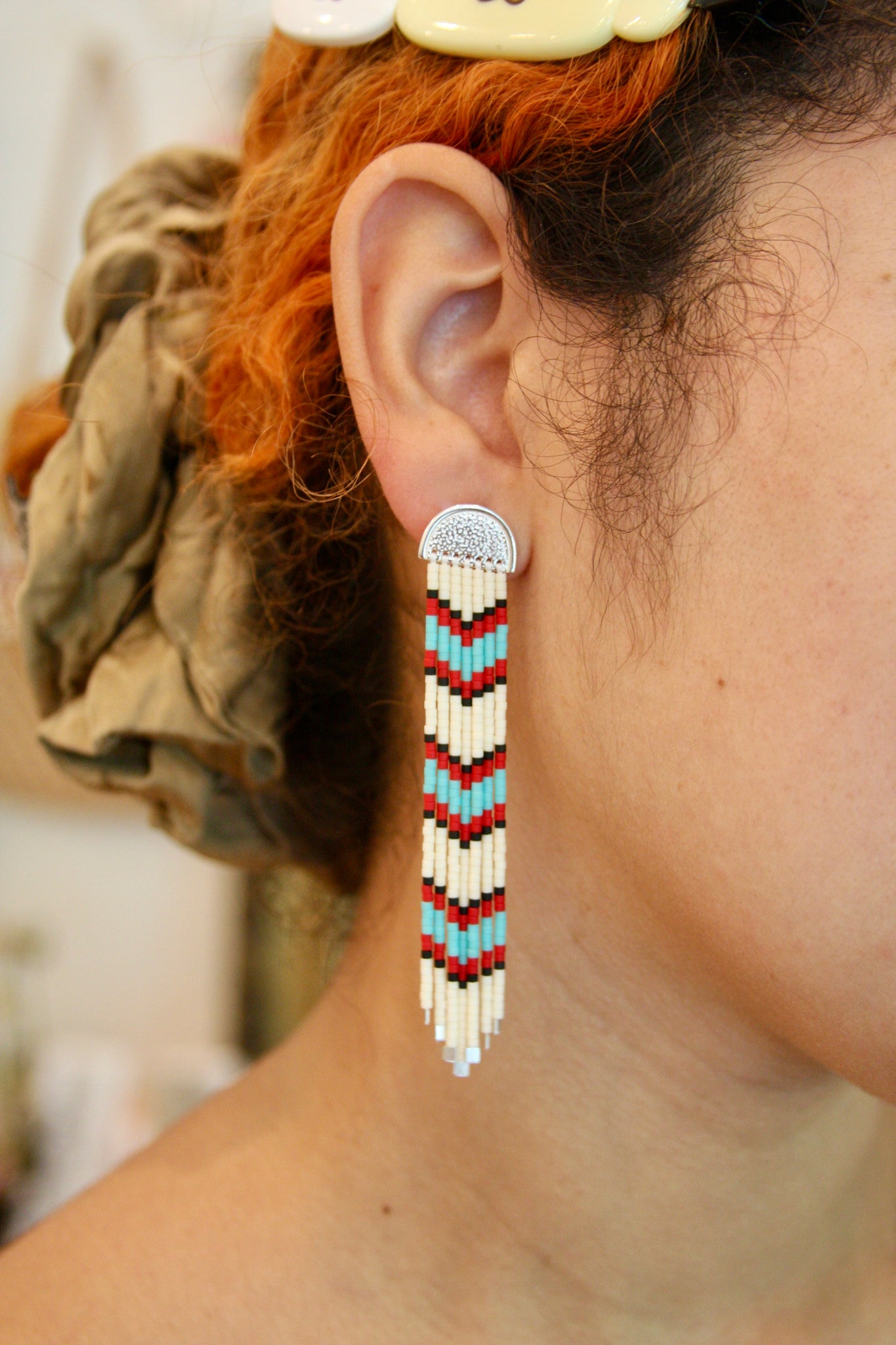 Western Japanese Glass Bead + Sterling Silver Earrings