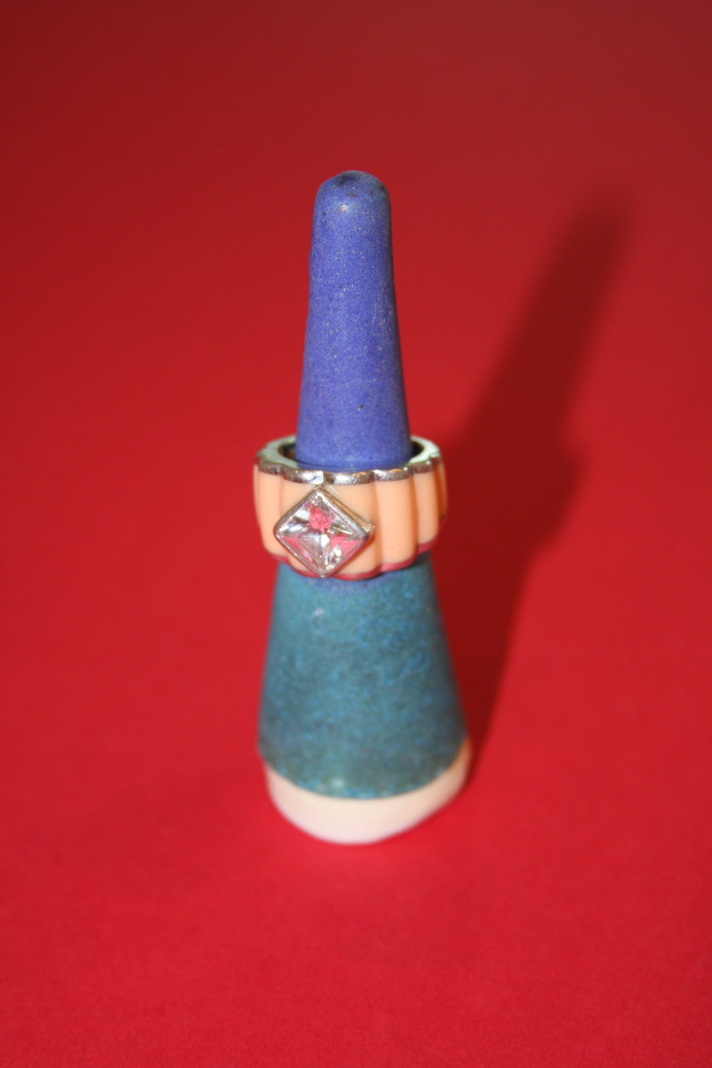 Vintage Ribbed Sterling Conch + CZ Ring - Size 6.75