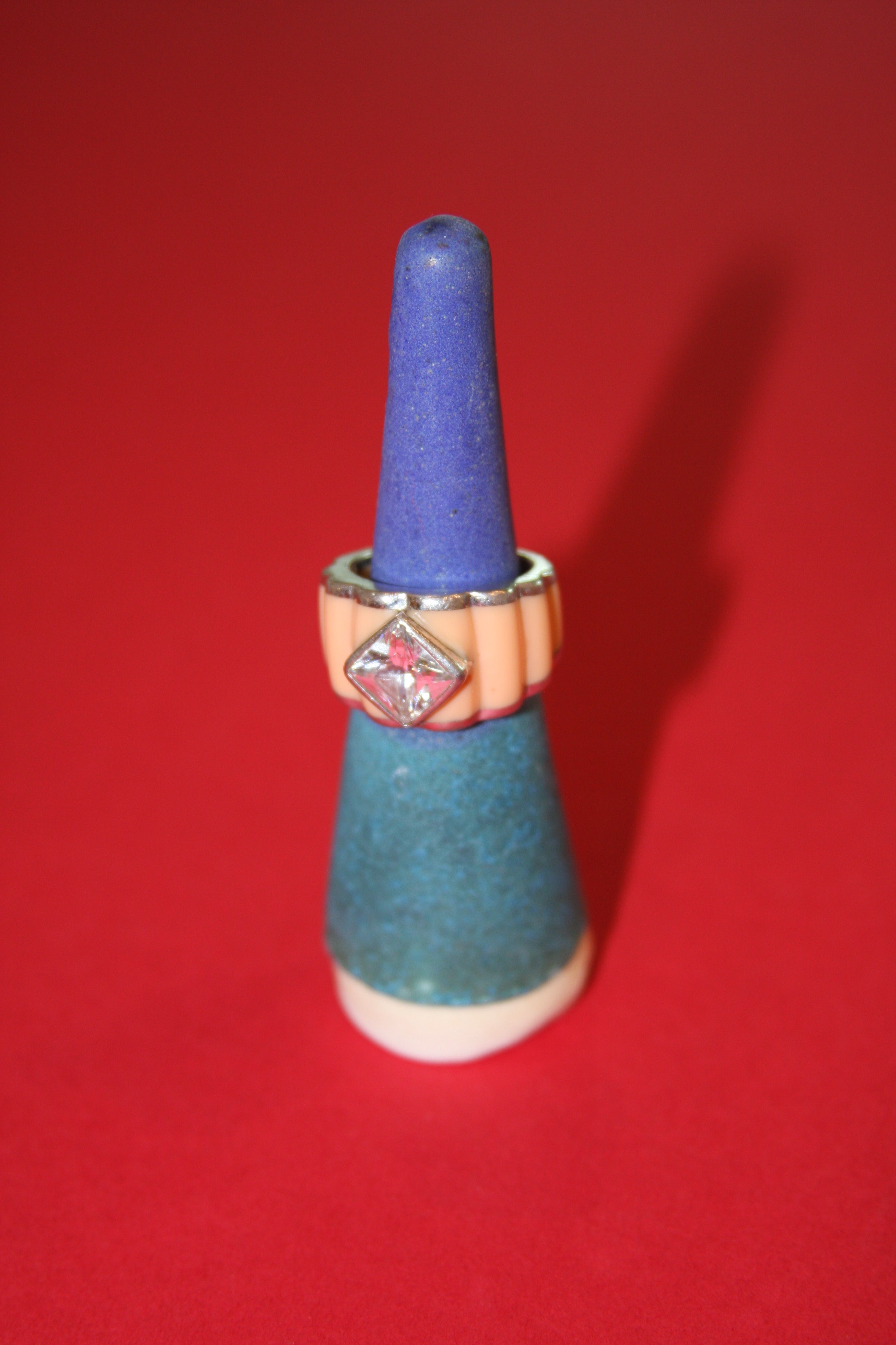 Vintage Ribbed Sterling Conch + CZ Ring - Size 6.75