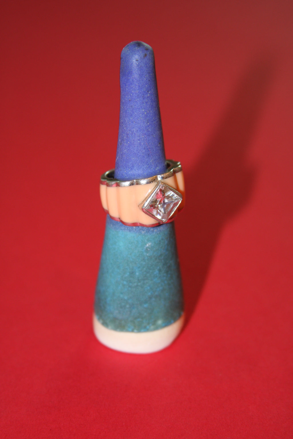 Vintage Ribbed Sterling Conch + CZ Ring - Size 6.75