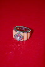 Vintage Ribbed Sterling Conch + CZ Ring - Size 6.75