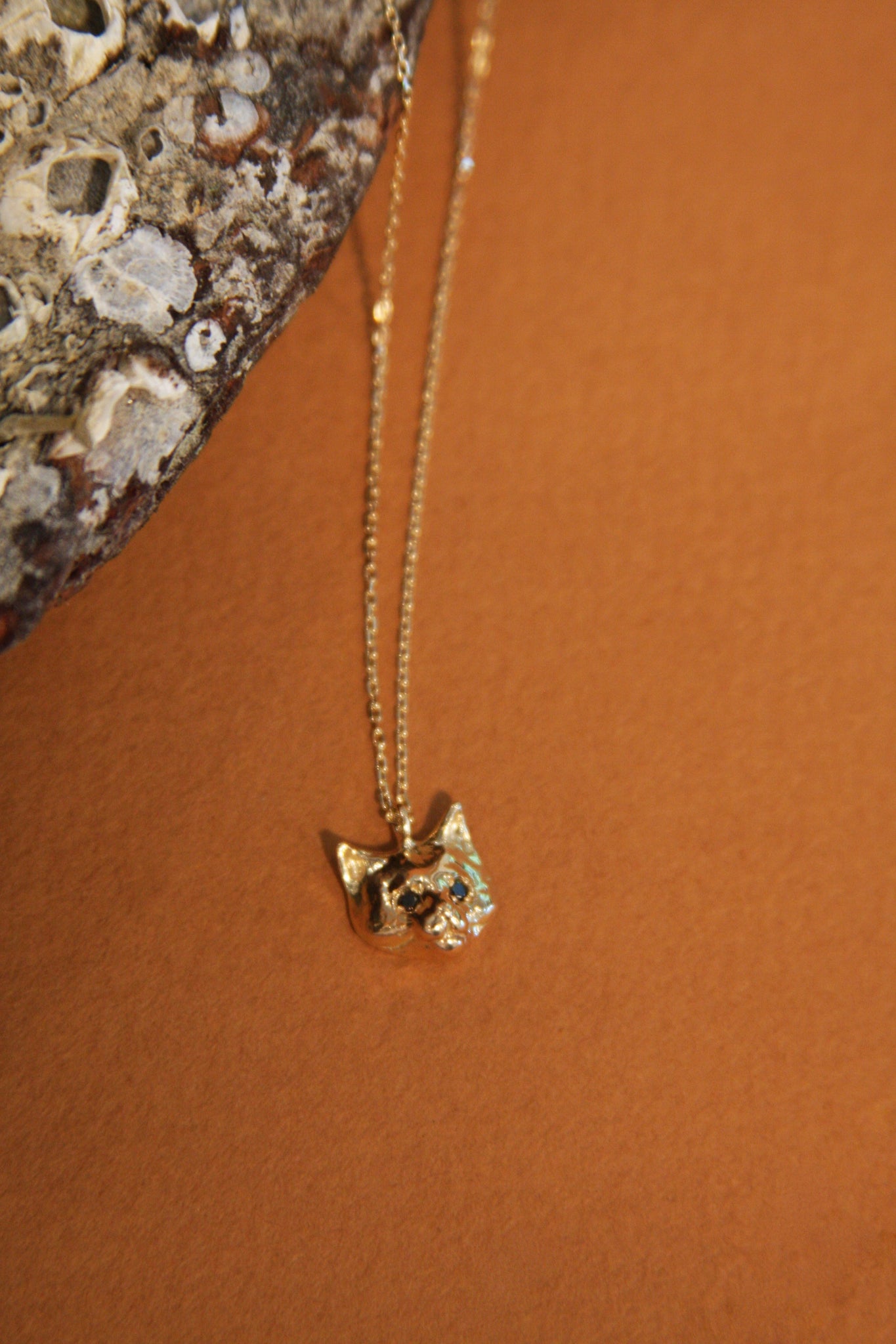 10k Gold Black Diamond Cat Necklace