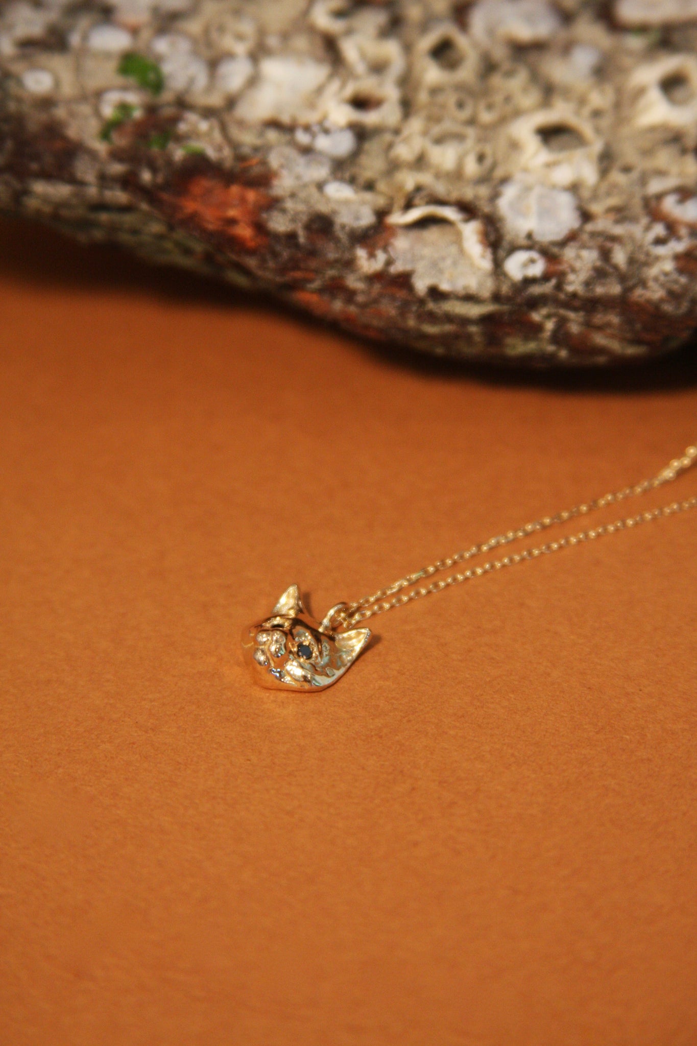 10k Gold Black Diamond Cat Necklace