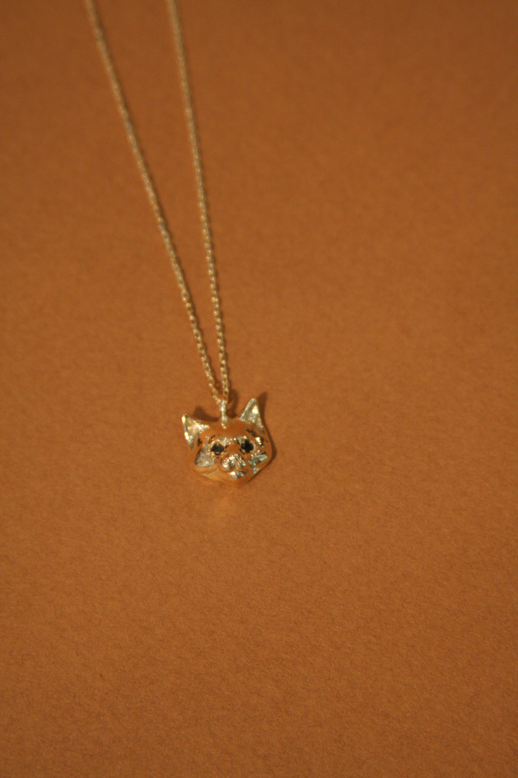10k Gold Black Diamond Cat Necklace