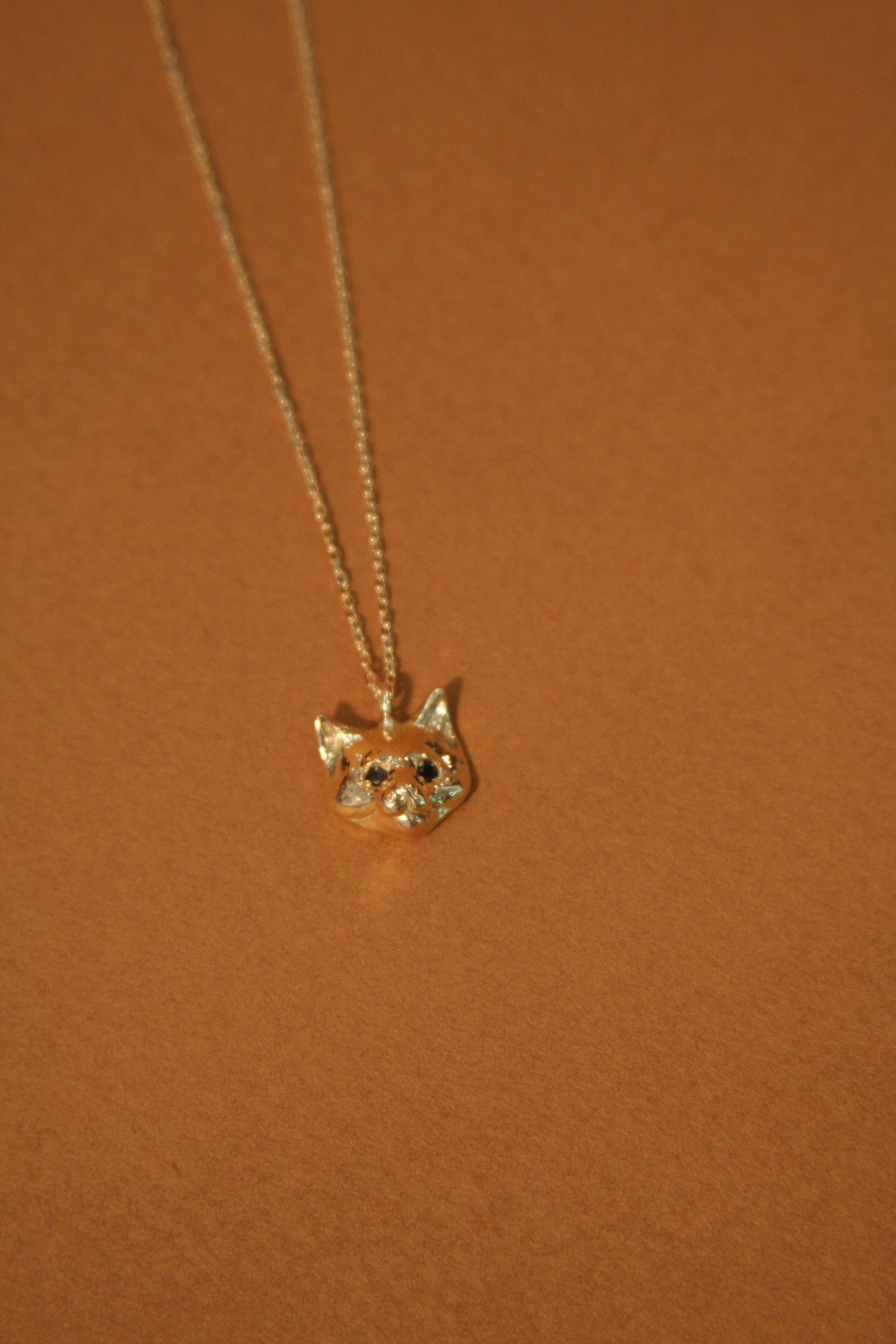 10k Gold Black Diamond Cat Necklace
