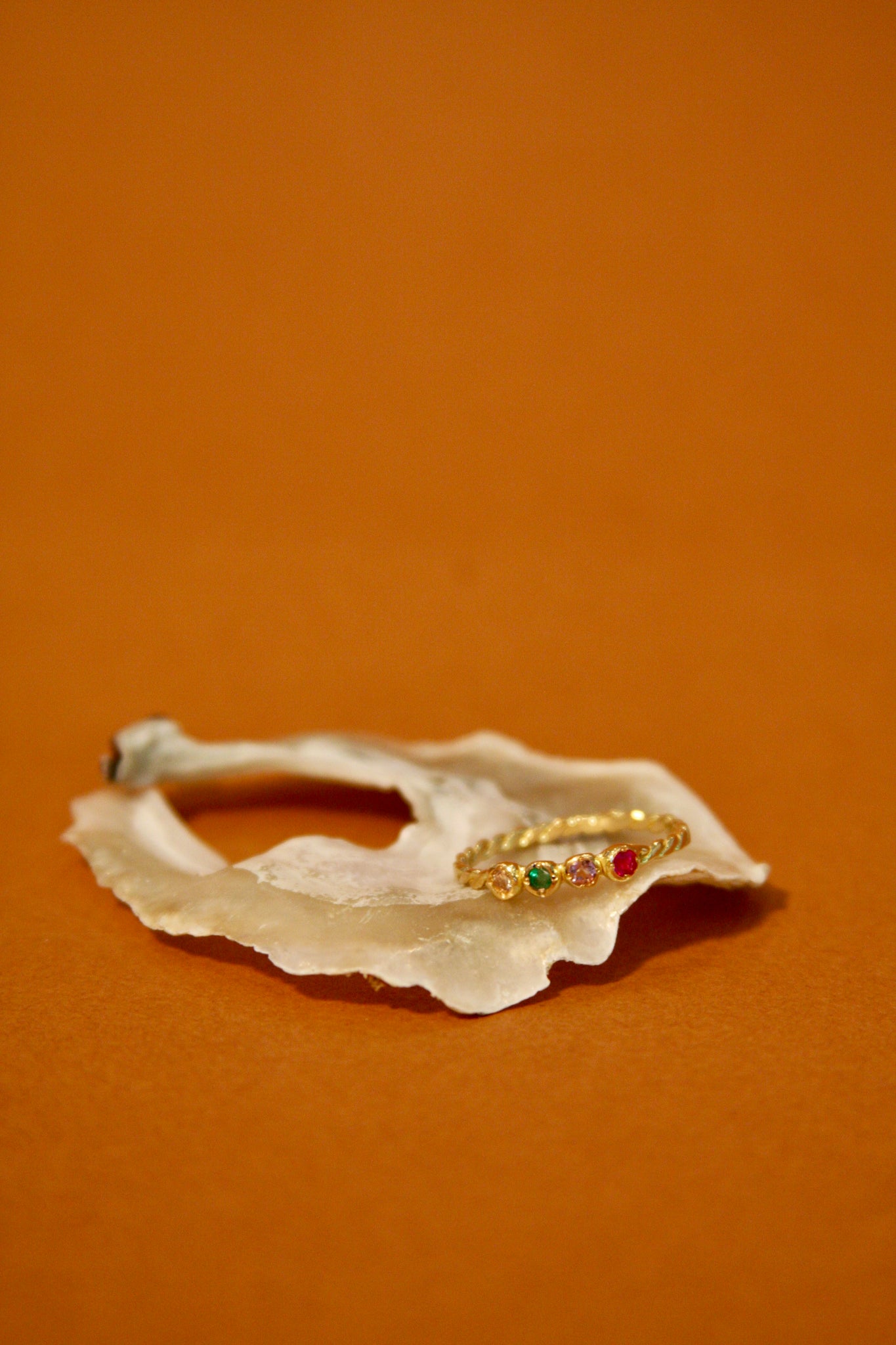 18k Gold Diamond, Emerald, Amethyst, Ruby - Size 6.5 Ring