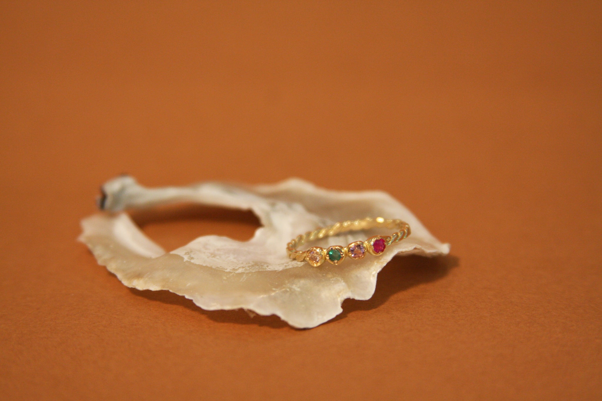 18k Gold Diamond, Emerald, Amethyst, Ruby - Size 6.5 Ring