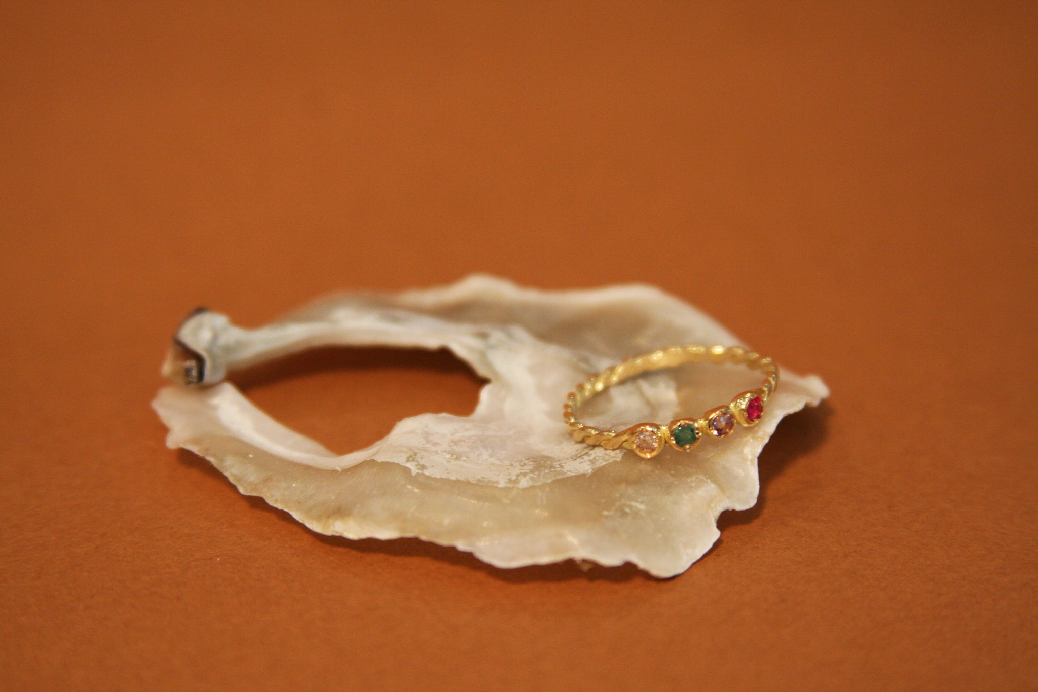 18k Gold Diamond, Emerald, Amethyst, Ruby - Size 6.5 Ring