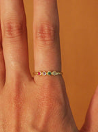 18k Gold Diamond, Emerald, Amethyst, Ruby - Size 6.5 Ring